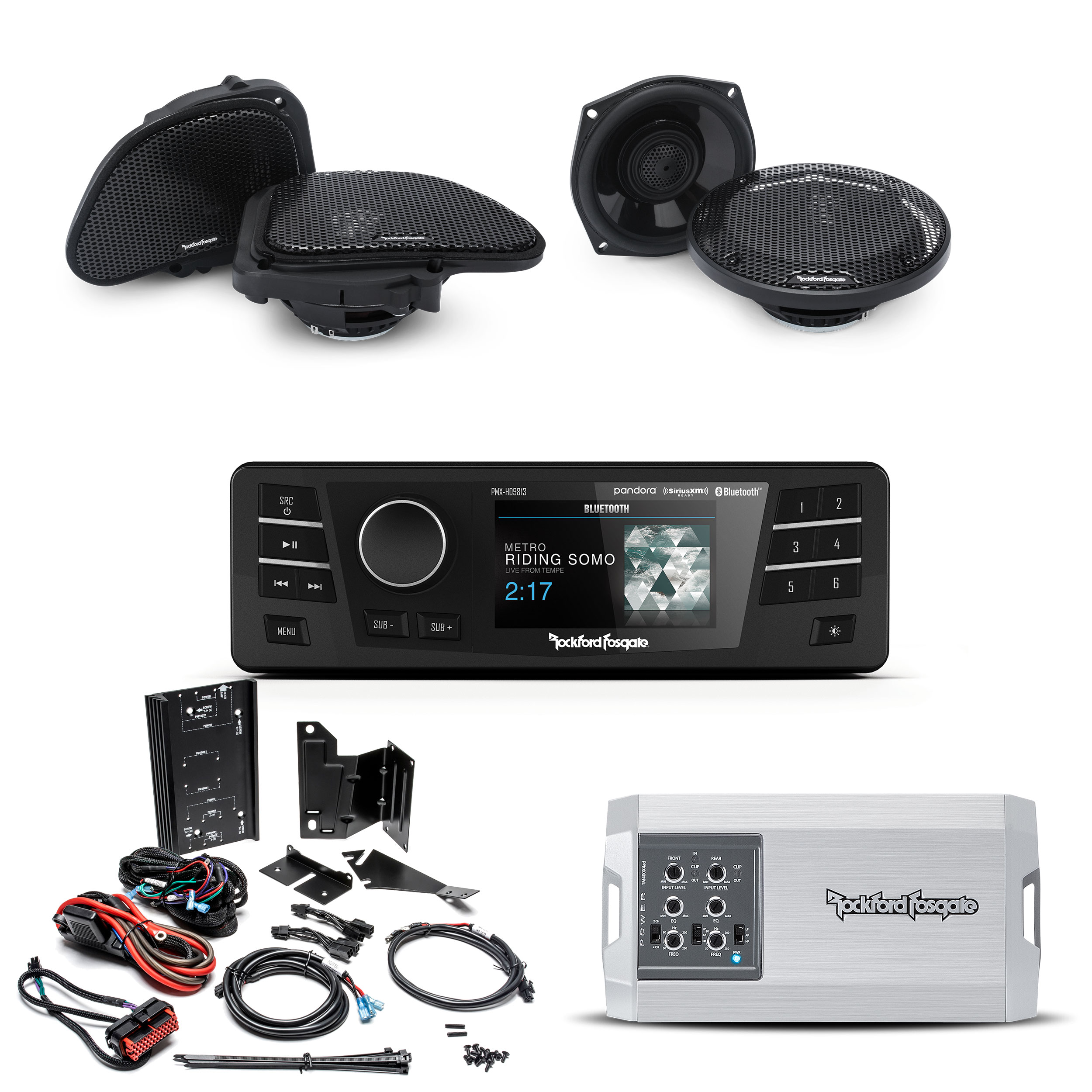 Rockford Fosgate HD9813RGU-STAGE2 1998-2013 Road Glide Ultra Head Unit +  Amplifier + 4 Speaker Packa